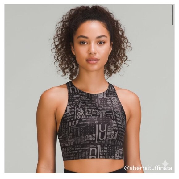 Like New Lululemon Energy High-Neck Longline Sports Bra  Crop Top Ombre Black 4 - Picture 2 of 8